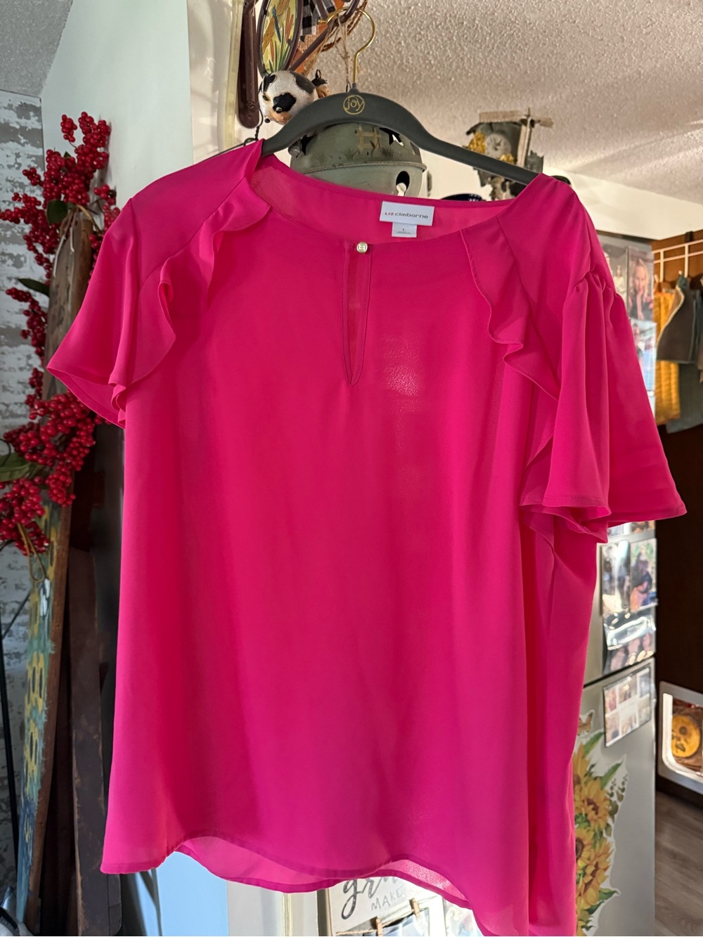 Liz Claiborne Hot Pink Ruffle Sleeve Blouse